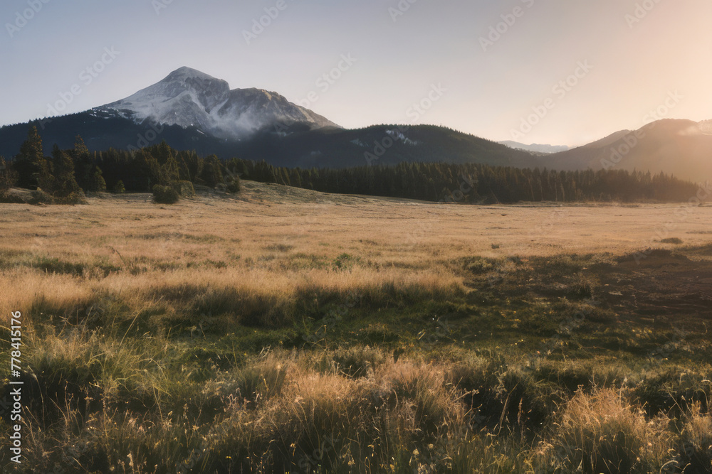 A dramatic sunrise paints the sky with vibrant colors over snow-capped mountain peaks