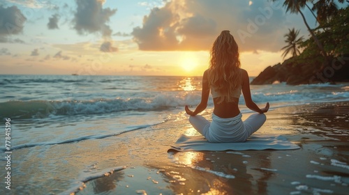 Woman Sitting in Water on Beach