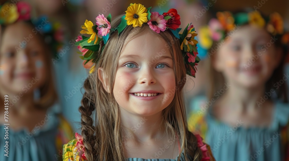 Group of Young Girls Wearing Flower Crowns Group of Young Girls Wearing Flower Crowns