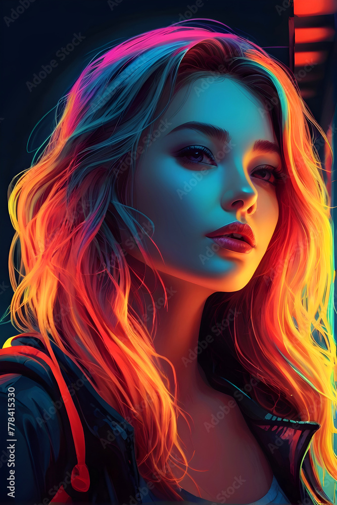 A Girl with neon effect