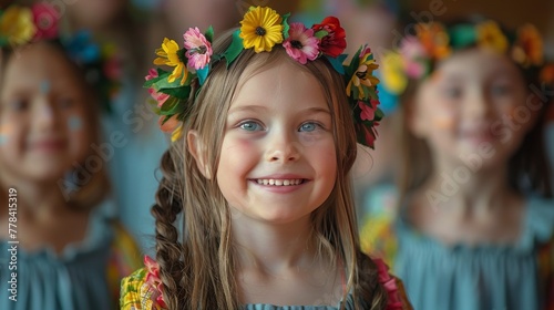 Group of Young Girls Wearing Flower Crowns