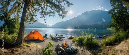 a campfire next to a lake