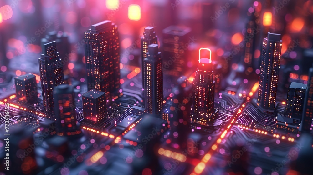 Futuristic 3D Smart City with interactive tech elements