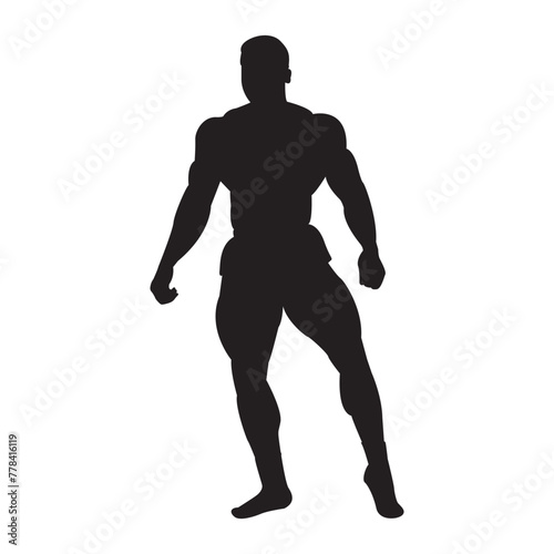 Muscular bodybuilder vector silhouette illustration isolated on white background, fitness Sport man strong arms.