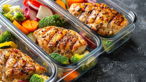 Keto-friendly chicken meal prep with a side of veggies packed in a container for easy on-the-go meals.