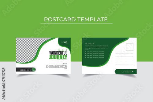 Modern travel postcard template green colors