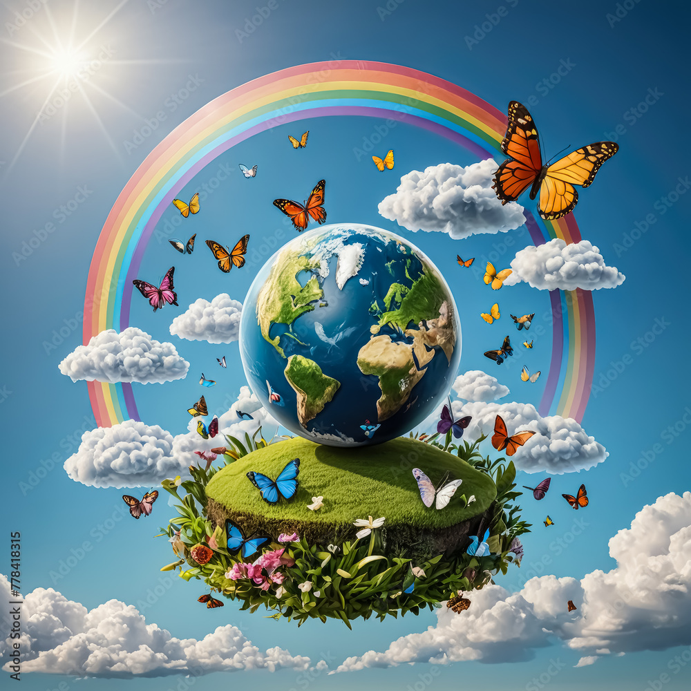 Naklejka premium The Best Places to Find Earth, Clouds, Rainbow, and Butterfly Illustrations for Your Advertising and Business
