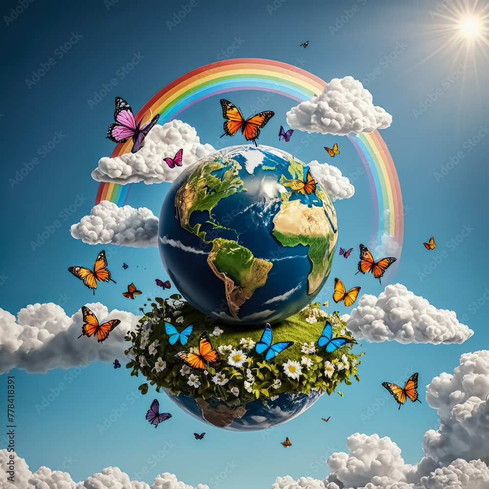Naklejka premium How to Use Earth, Clouds, Rainbow, and Butterfly Illustrations to Create a Strong Brand Identity