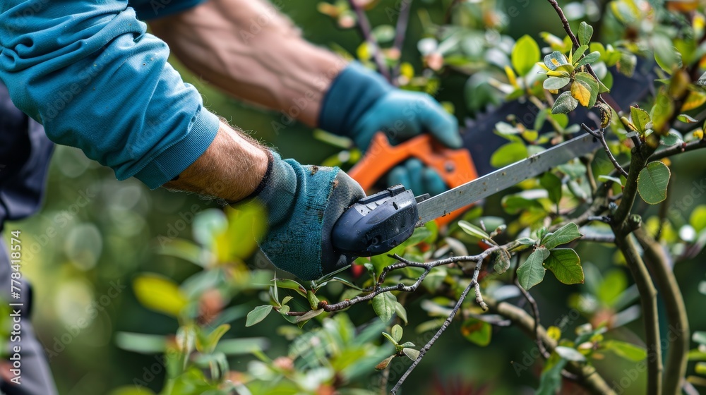 Obraz premium Photo of a gardener pruning tree branches.