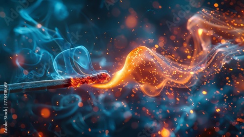 Close shot of a striking match with vibrant sparks and smoke