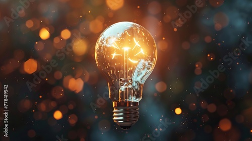 Lightbulb with rays shines brightly, illustrating creativity, innovation, inspiration, invention, and ideas.