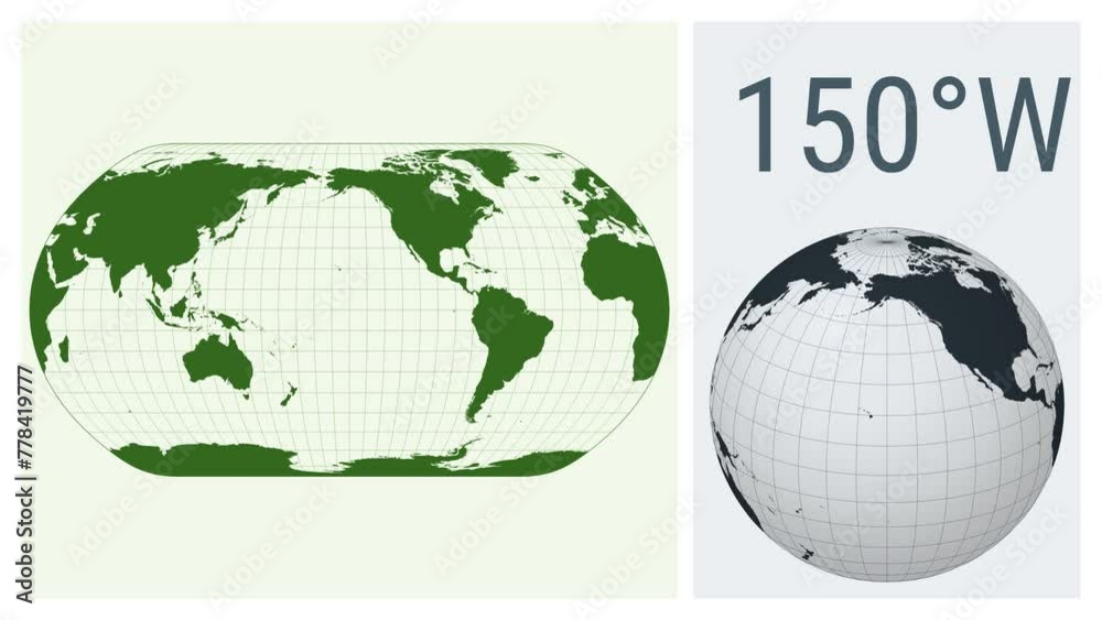 World Map Animation. Natural Earth projection. Solid color style ...