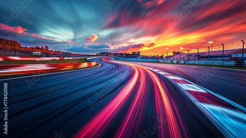 Blur of race track with vibrant streaks and finish line