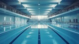 Pristine Olympic pool with numbered starting blocks in daylight