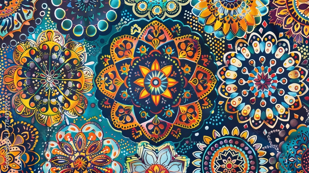 Ornate circular patterns known as mandalas are used in Islamic, Arabic, Indian, and Ottoman arts. These hand-drawn designs are popular decorative elements.