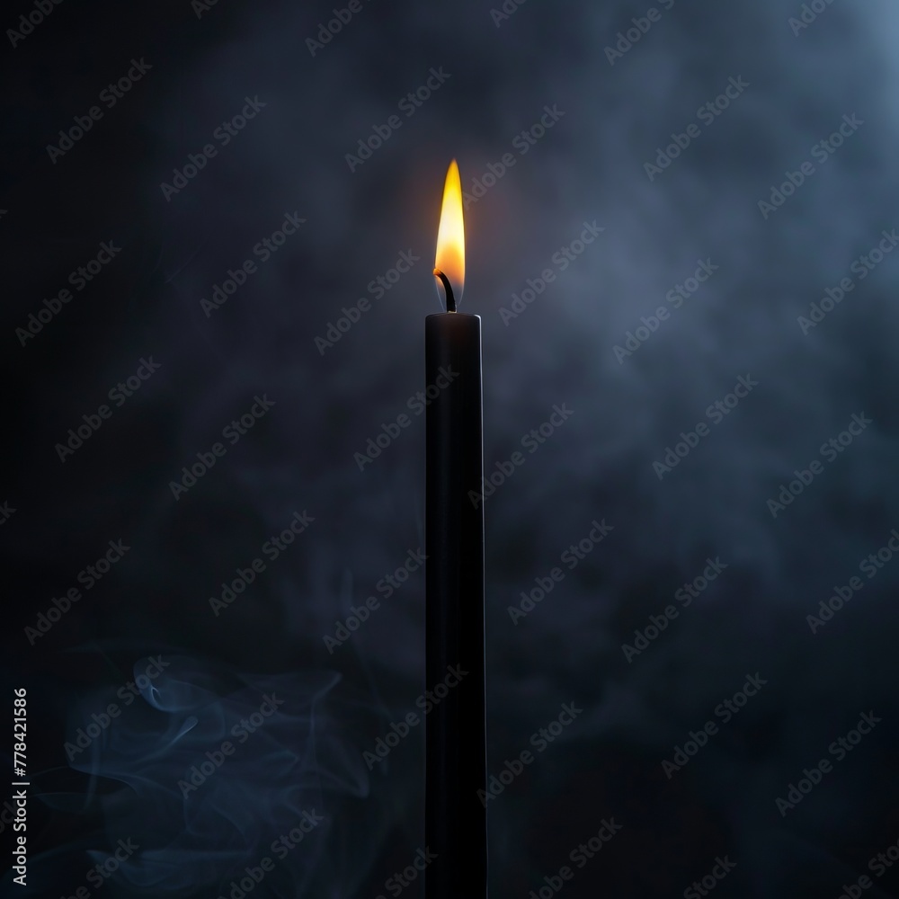 black candle on a dark background with fog. black candle on a dark background with fog.