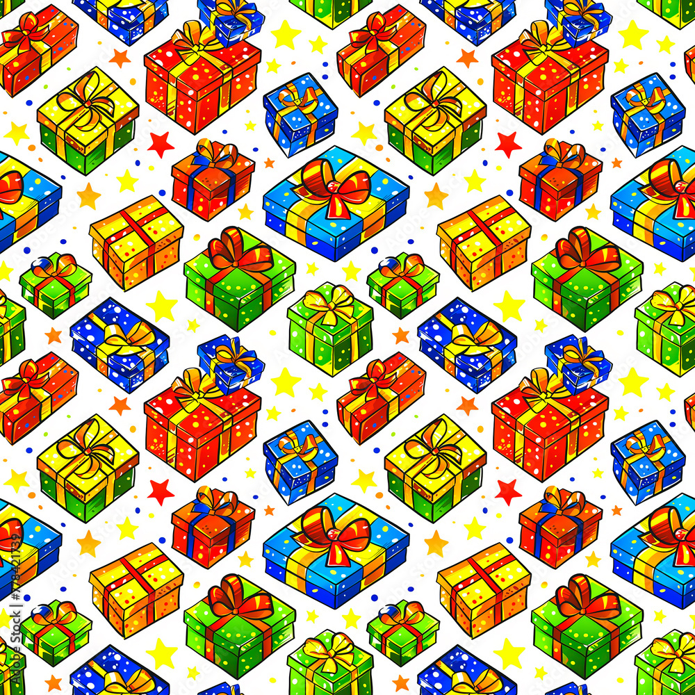 Bright seamless pattern with gift boxes.  