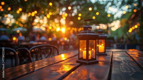 Illuminated Lantern on Wooden Table