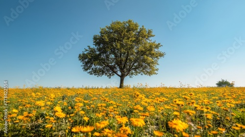 Tree Standing Amid Yellow Flower Field