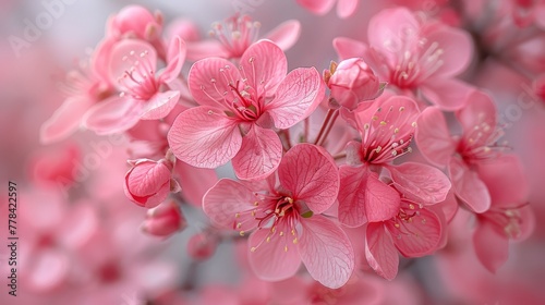  A tree in a park with a cluster of pink flowers in focus