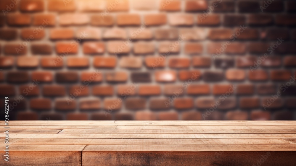 wooden table in brick wall wooden table in brick wall