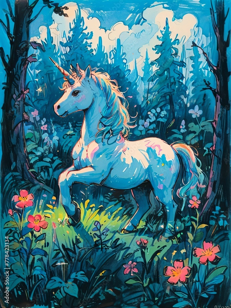 Unicorn in Fantasy World Illustration Unicorn in Fantasy World Illustration