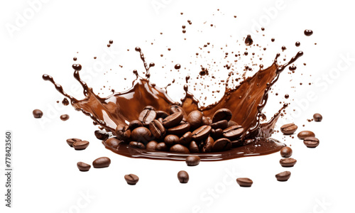 coffee splash with coffee beans isolated transparent background