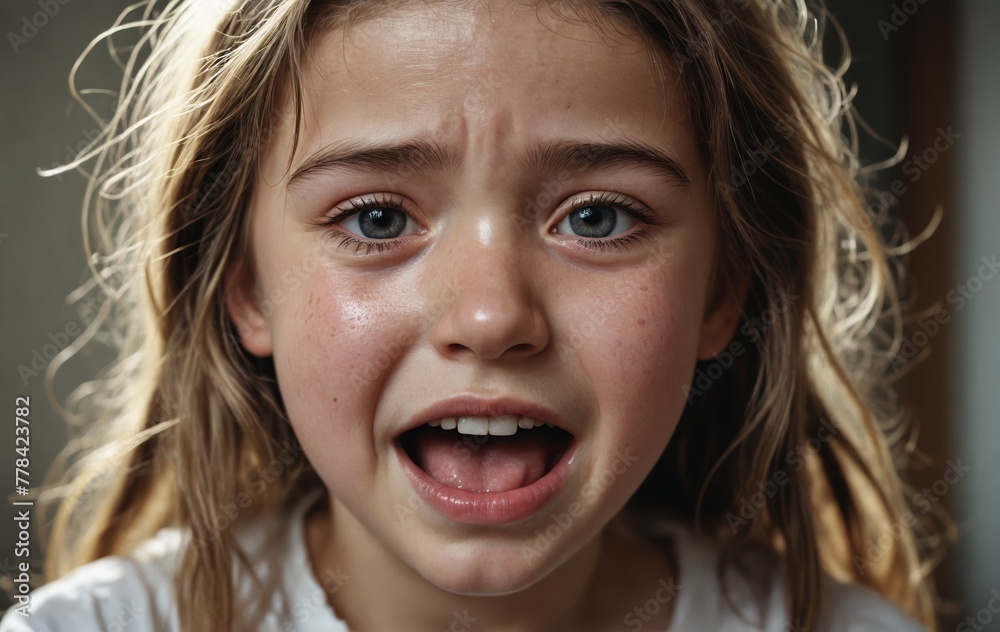 Portrait of a crying little girl with blond hair and blue eyes. Portrait of a crying little girl with blond hair and blue eyes.