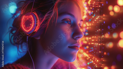 Woman Listening to Music With Headphones