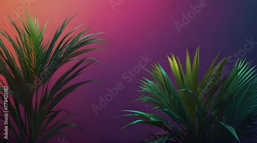 Tropical and palm leaves in vibrant bold gradient .Generative AI
