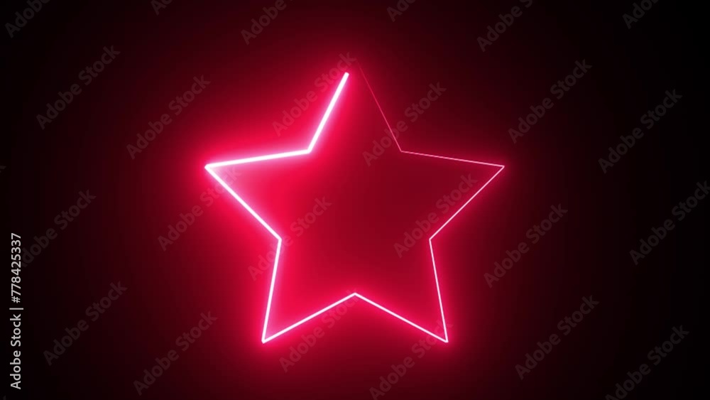 Neon glowing five hand star icon animation black background Neon glowing five hand star icon animation black background