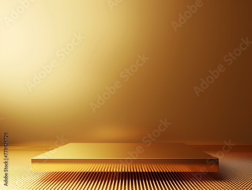 Gold podium stage 3d background of empty luxury show product display scene presentation template or golden pedestal elegant advertising showcase stand mockup and premium cosmetic beauty sale concept