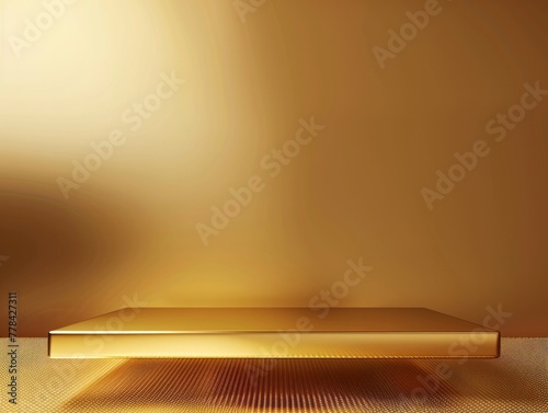Gold podium stage 3d background of empty luxury show product display scene presentation template or golden pedestal elegant advertising showcase stand mockup and premium cosmetic beauty sale concept