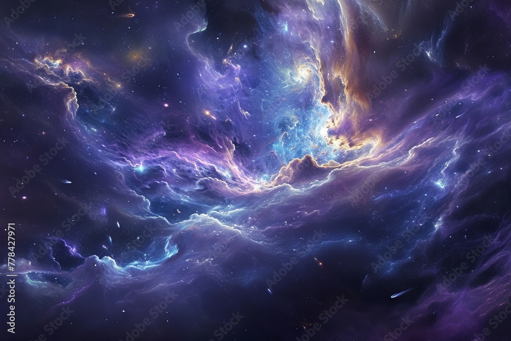 A cosmic scene featuring an entity composed of swirling galaxies and nebulae, transcending the boundaries of time and space.