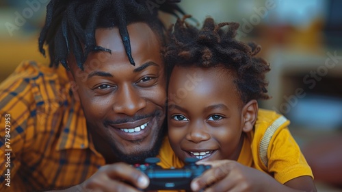 Man and Child Playing Video Game