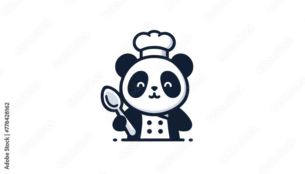 Panda with chef's hat and neckerchief holding a spoon, stylized illustration.
