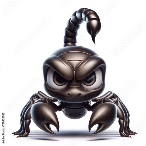 A captivating cartoon scorpion character with an intense gaze, presented on a clean white background.