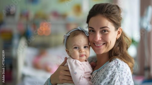 Woman Holding Baby in Arms