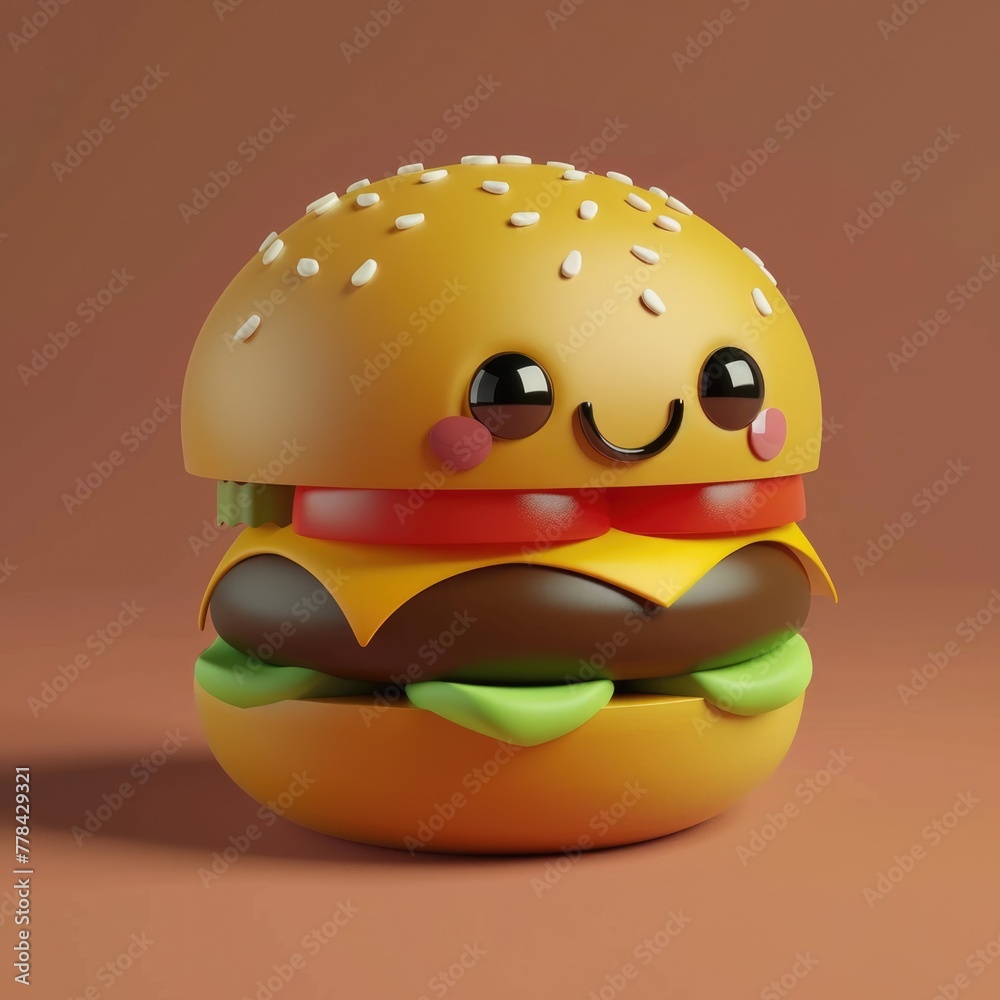 Cute Hamburger Cartoon 3D Character for Fun Food Design Cute Hamburger Cartoon 3D Character for Fun Food Design