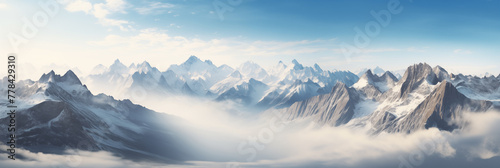 Majestic Snowy Mountain Peak. Inspiring view of a towering, snow-covered mountain peak, standing majestic against the backdrop