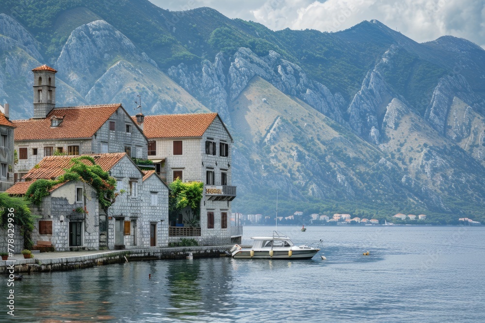 Fototapeta premium Discover the Beauty: Exploring Historic Perast and the Scenic Bay in Paradise