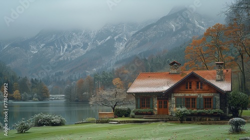 A lonely house in the mountains with snow 