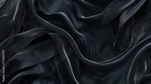 Elegant black satin fabric draped gracefully with soft folds. Luxurious textile design, perfect for backgrounds or fashion concepts. High-quality fabric with a silky texture. AI
