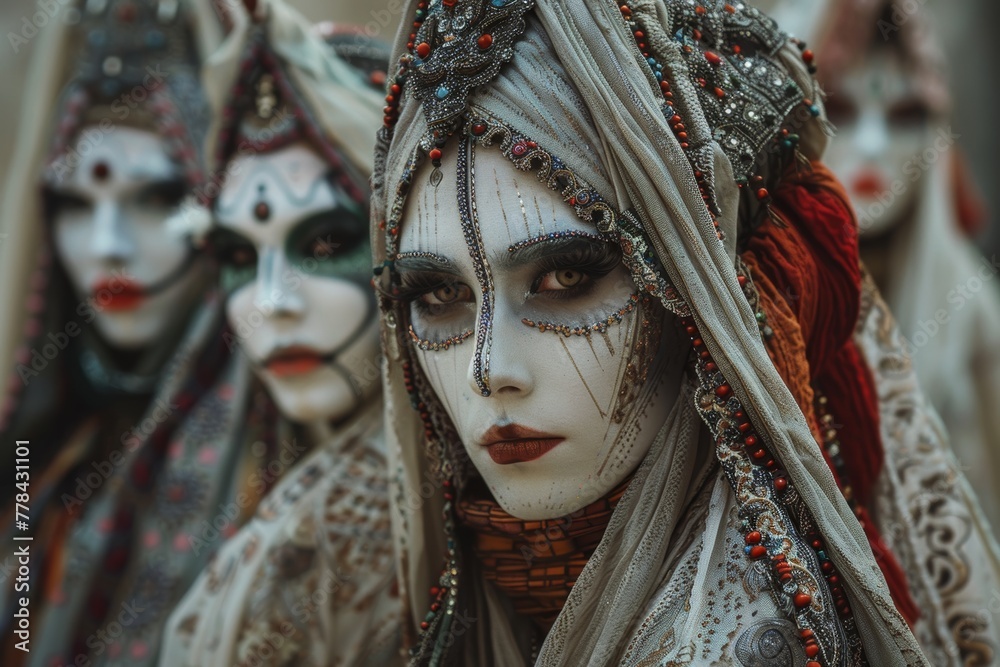 Tribal Women with Exotic Makeup in Traditional Attire Tribal Women with Exotic Makeup in Traditional Attire