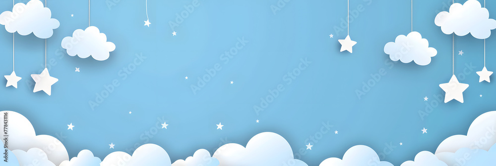 A blue background with simple cloud decorations, empty space for text A blue background with simple cloud decorations, empty space for text