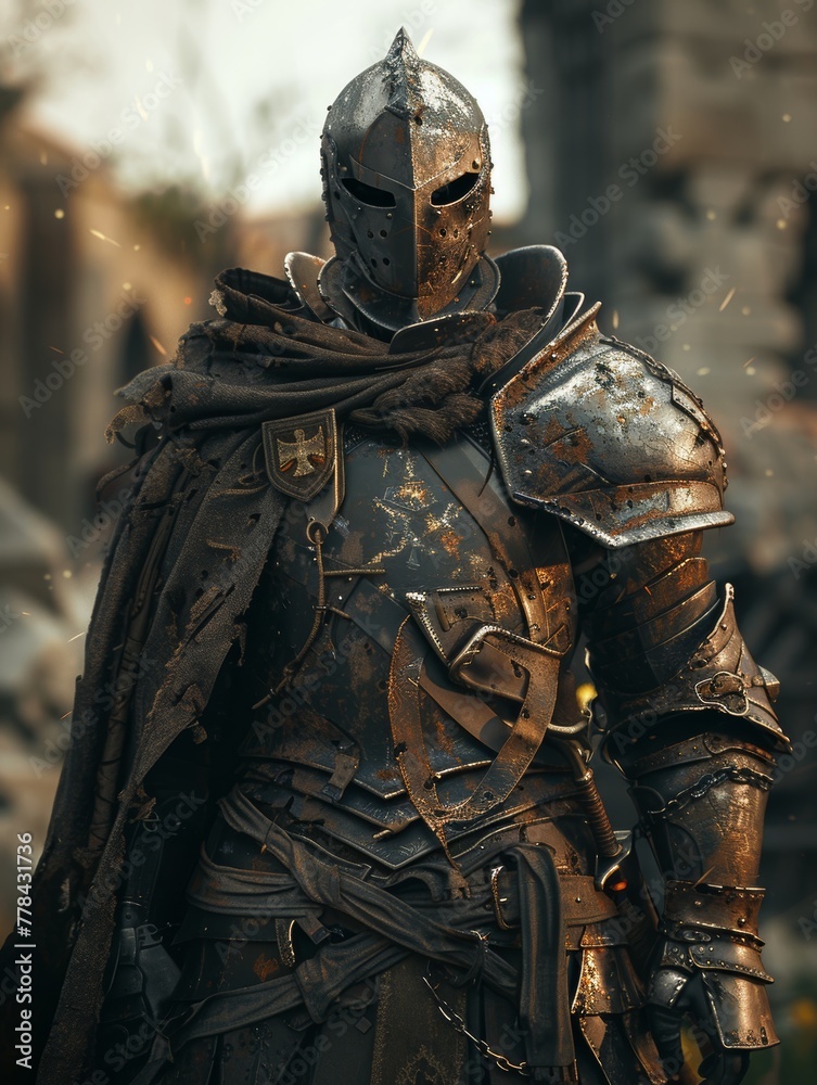 Medieval Knight in Profile with Sunlit Armor Medieval Knight in Profile with Sunlit Armor