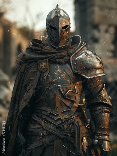 Medieval Knight in Profile with Sunlit Armor