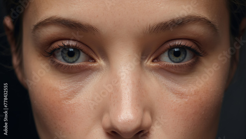 Bruises and bags under the eyes. Tired woman. Swelling under the eyes