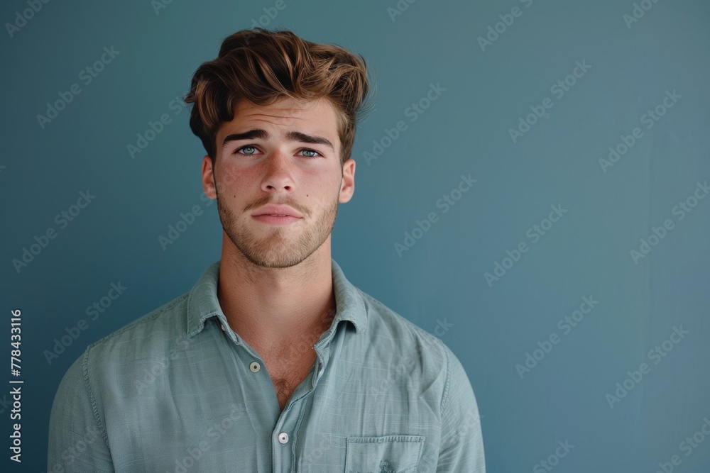 Handsome Man with Green Shirt. Generative AI. Handsome Man with Green Shirt. Generative AI.