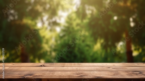 Empty Wooden Deck in forest background